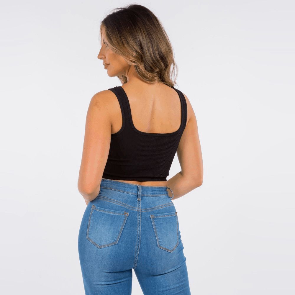 Women’s Ribbed Scoop Neck Cropped Tank Top - SIZE S/M